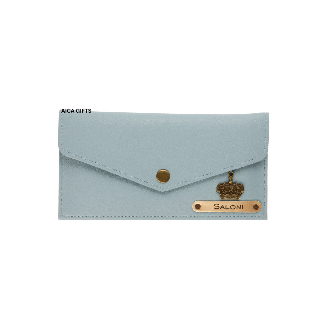 AICA Personalised Name & Charm Leather Wallet Gift for Women (Babyblue) | Womens Day Gift for Ladies Women Wife Girlfriend Mom Sister