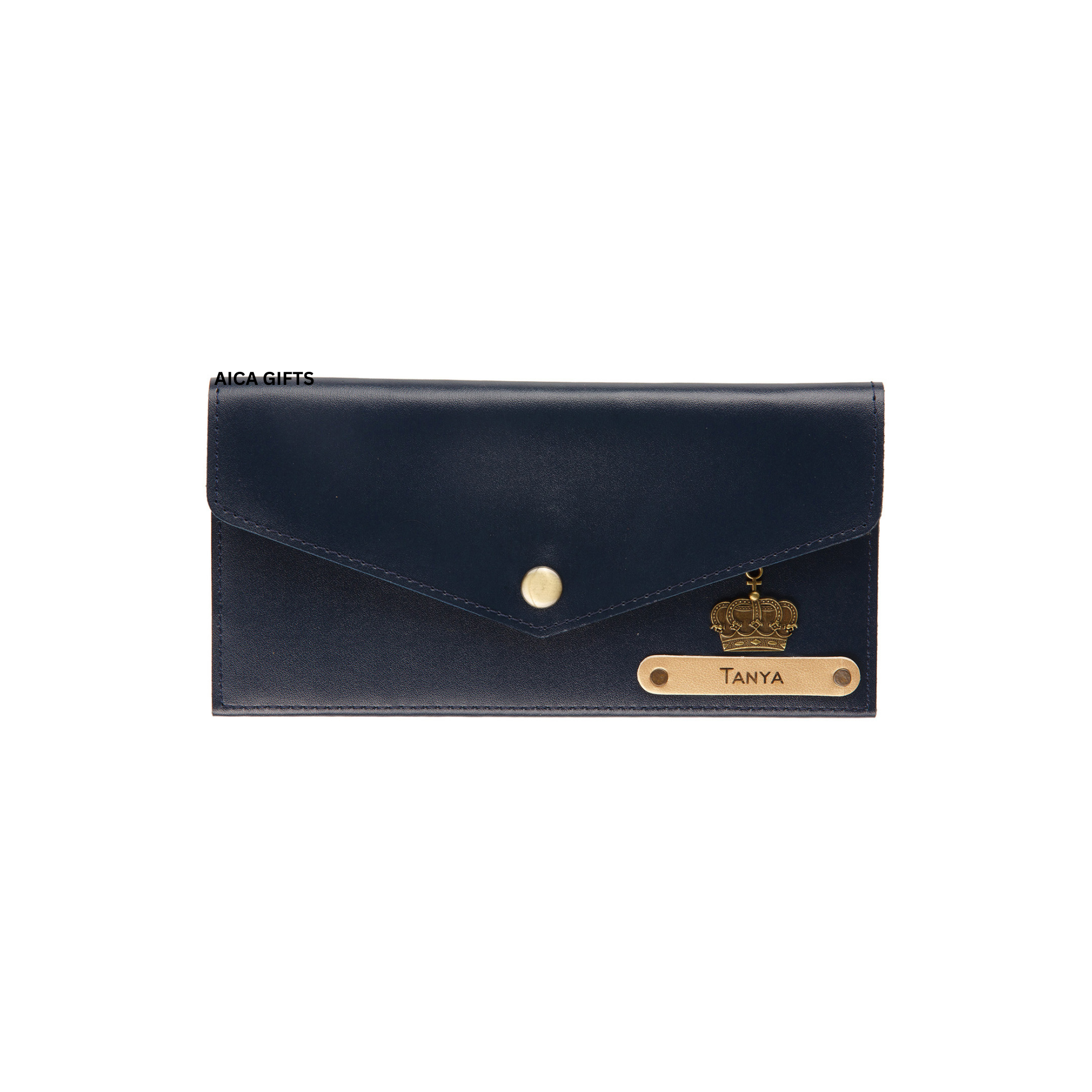 AICA Personalised Name & Charm Leather Wallet Gift for Women (NavyBlue) | Wedding Anniversary Marriage Gifts for Women Wife Friend