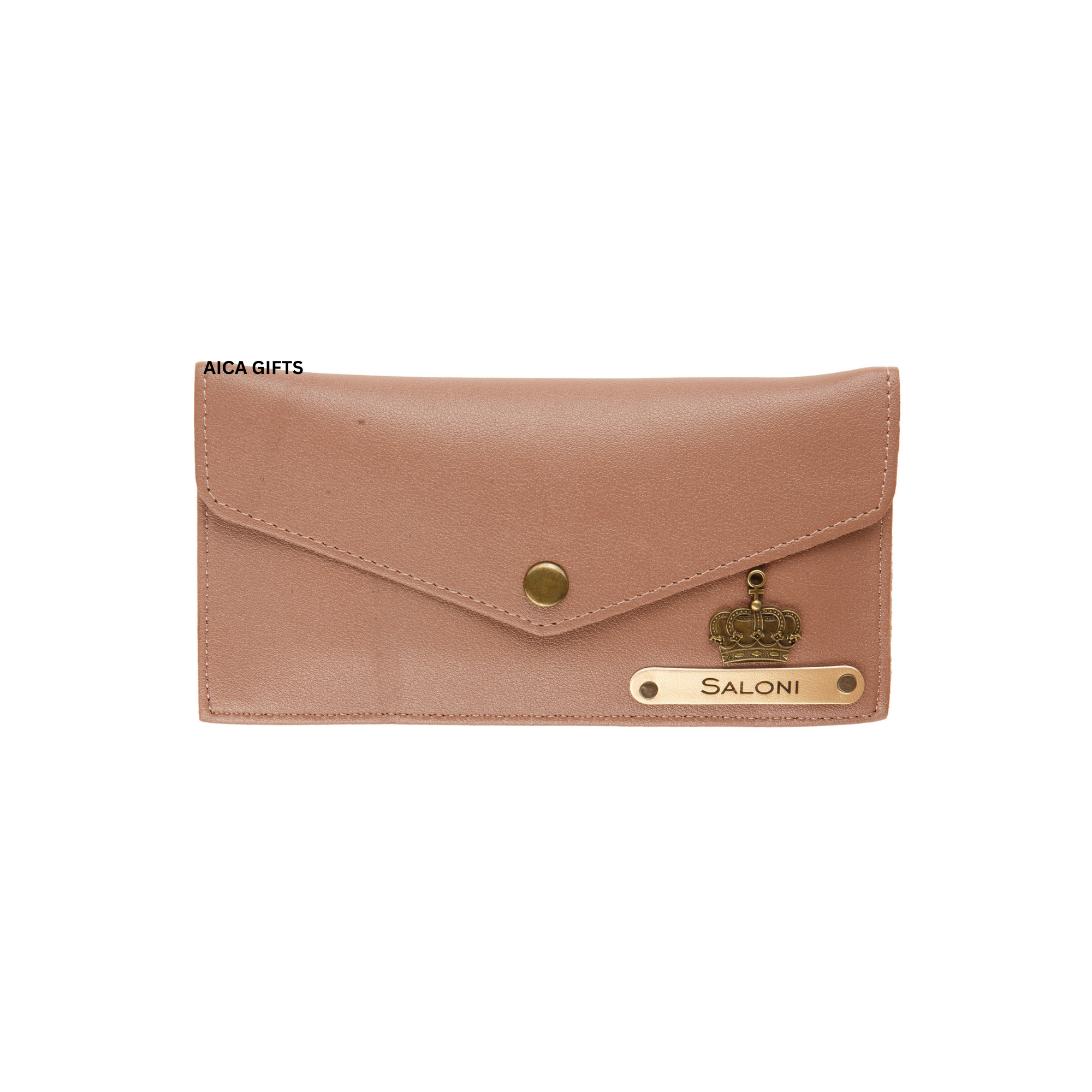 AICA Personalised Name & Charm Leather Wallet Gift for Women (Bedge Brown) | Gifts for Mom Sister Girl Friends