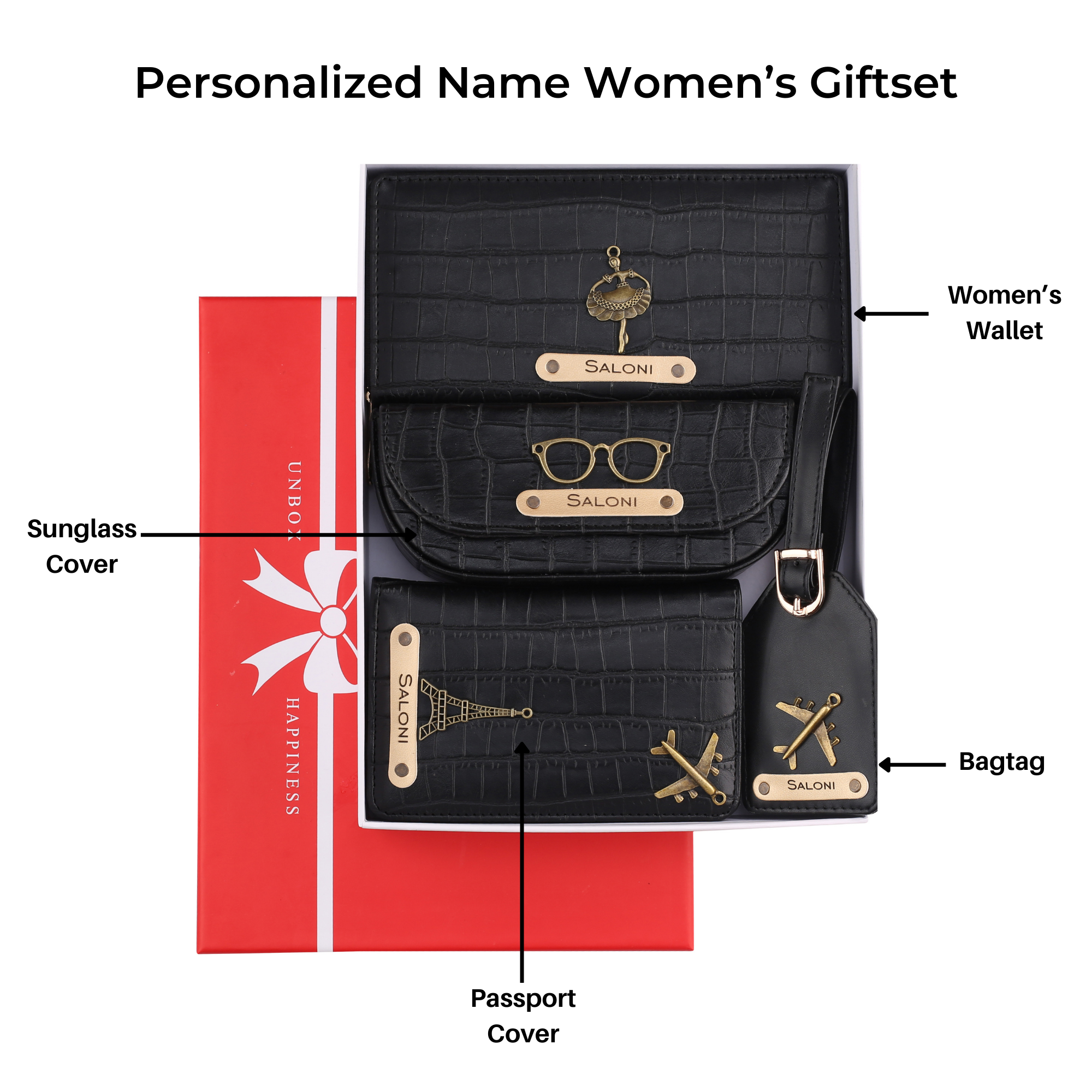 Personalized Self-Textured Womens Giftset (Black)