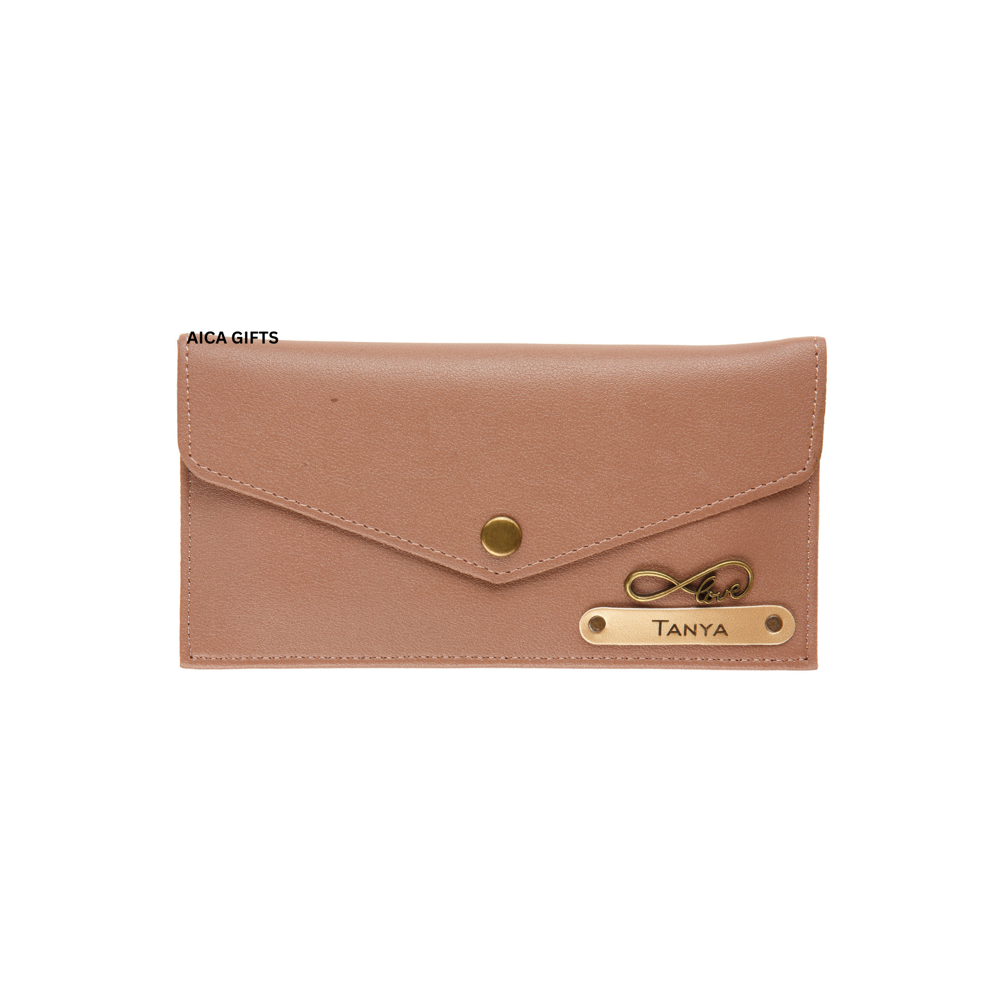 AICA Personalised Name & Charm Leather Wallet Gift for Women (Bedge Brown) | Gifts for Mom Sister Girl Friends