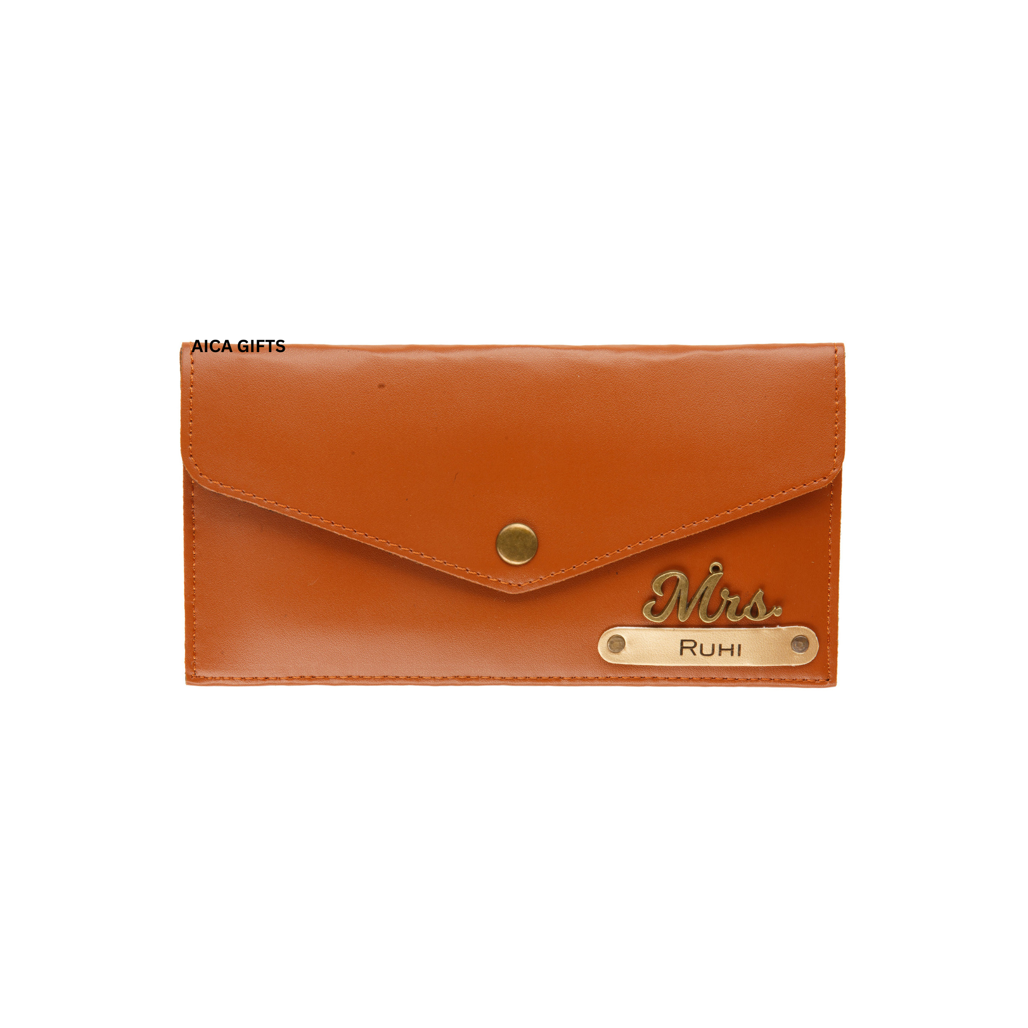 AICA Personalised Name & Charm Leather Wallet Gift for Women (TanBrown) | Customise Wallet Gifts for Women