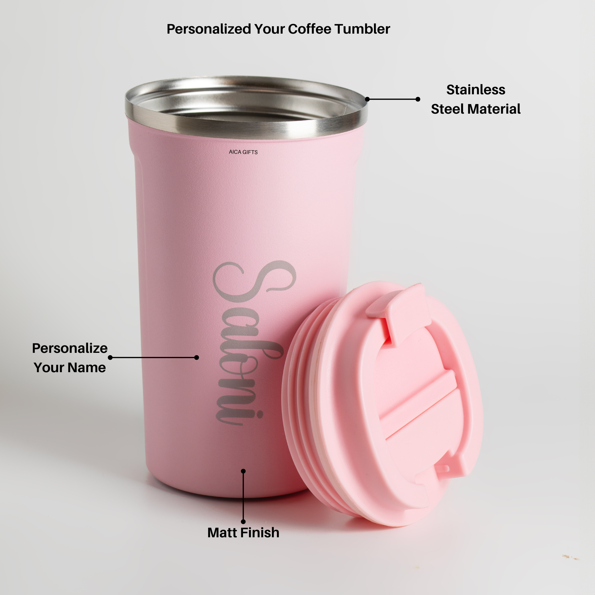 Personalized Coffee Tumbler– Baby Pink