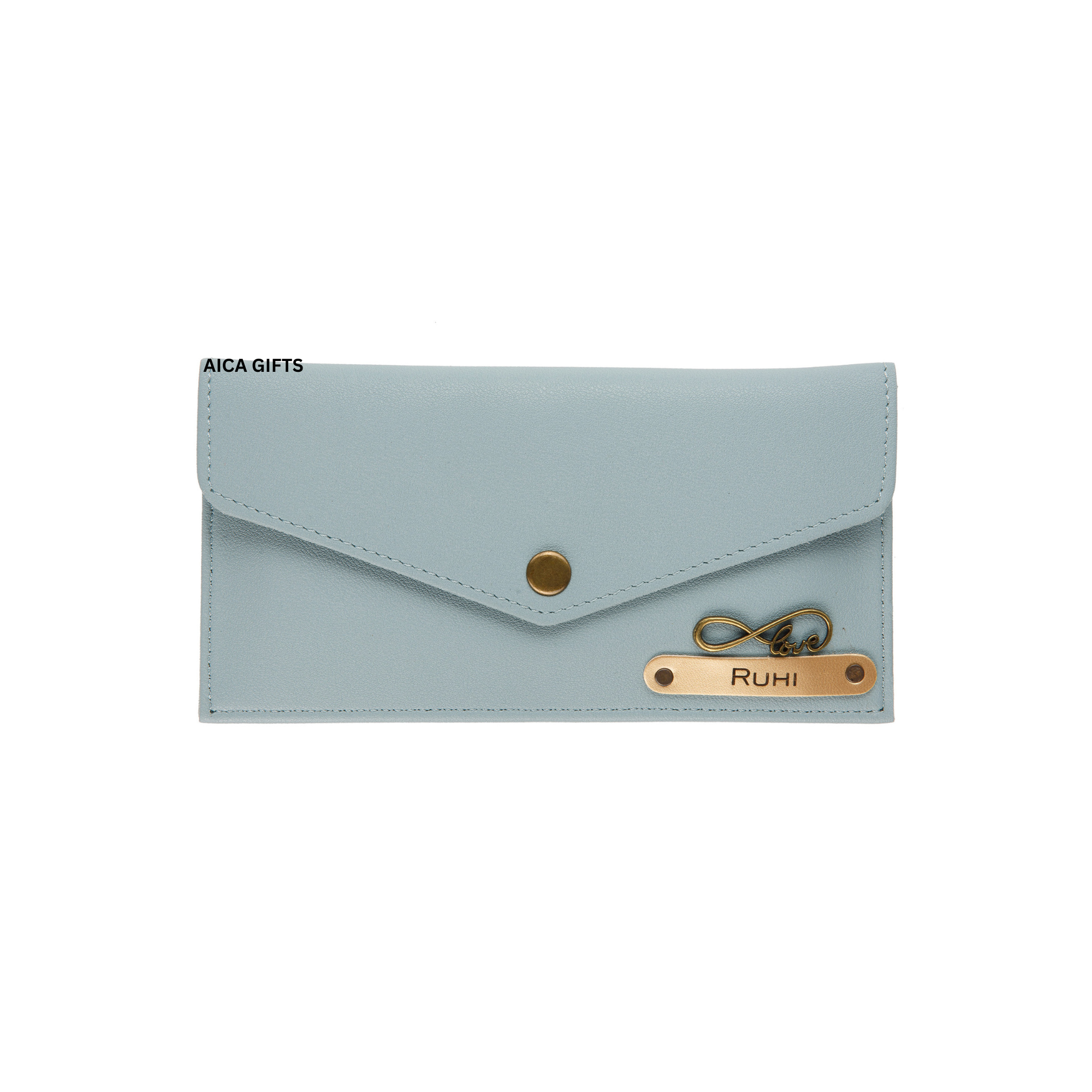 AICA Personalised Name & Charm Leather Wallet Gift for Women (Babyblue) | Womens Day Gift for Ladies Women Wife Girlfriend Mom Sister
