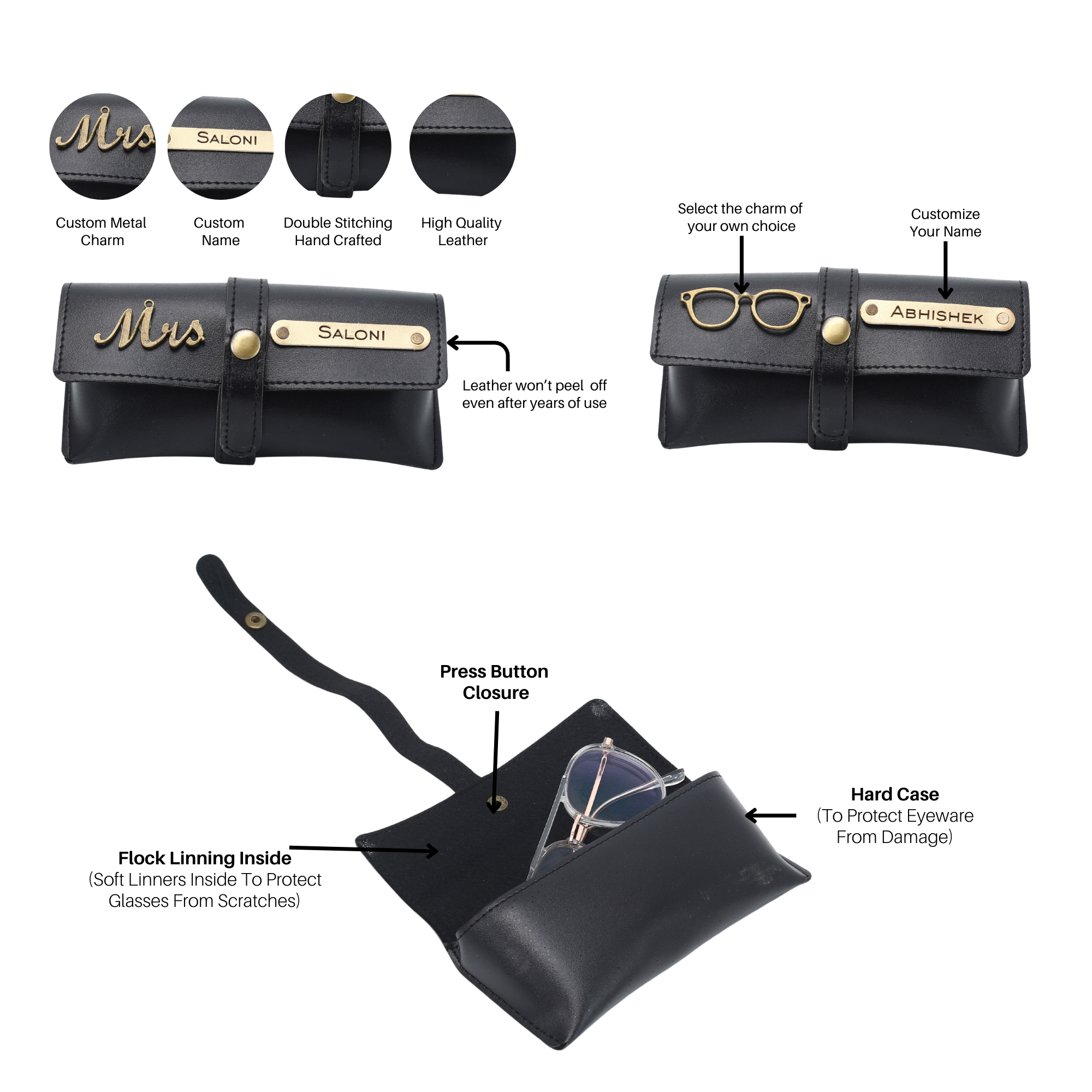 Aica Personalized Name & Charm Leather Men's Combo (Black)