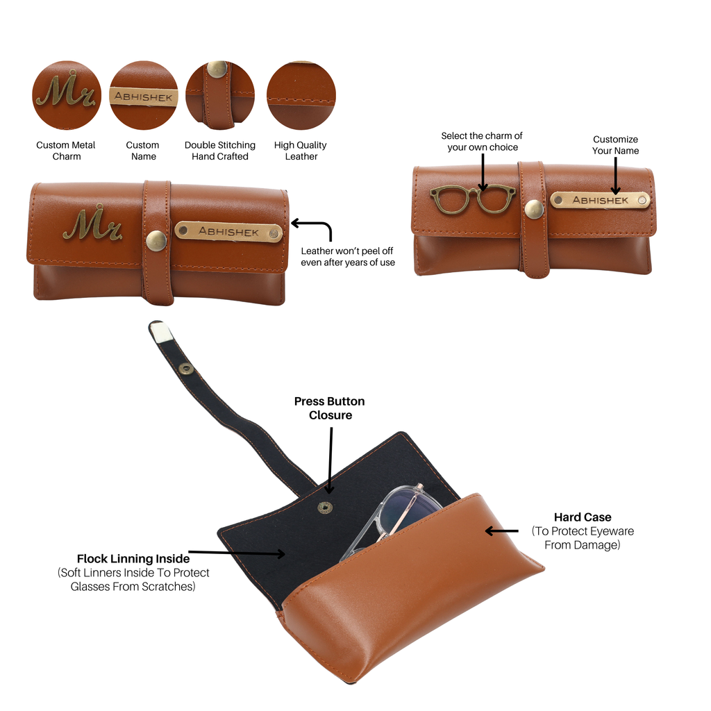 Aica Personalized Name & Charm Leather Women's Combo & Candle Giftset (Tan Brown)