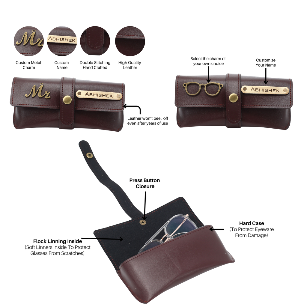 Aica Personalized Name & Charm Leather Women Combo & Candle Giftset (Dark Brown)