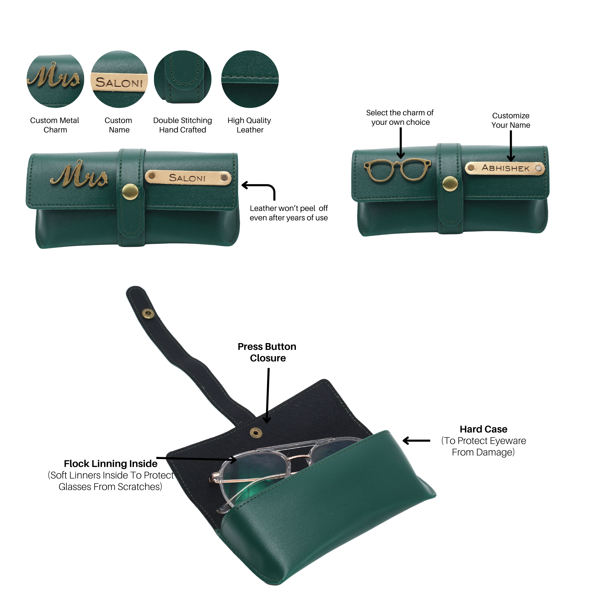 Aica Personalized Name & Charm Leather Men's Combo (Dark Green)