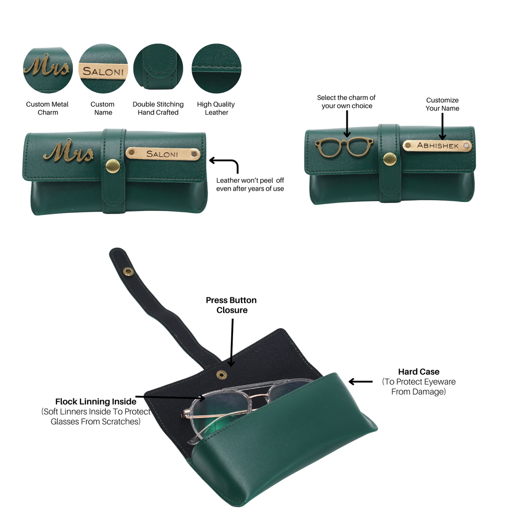 Aica Personalized Name & Charm Leather Women's Combo & Candle Giftset (Dark Green)