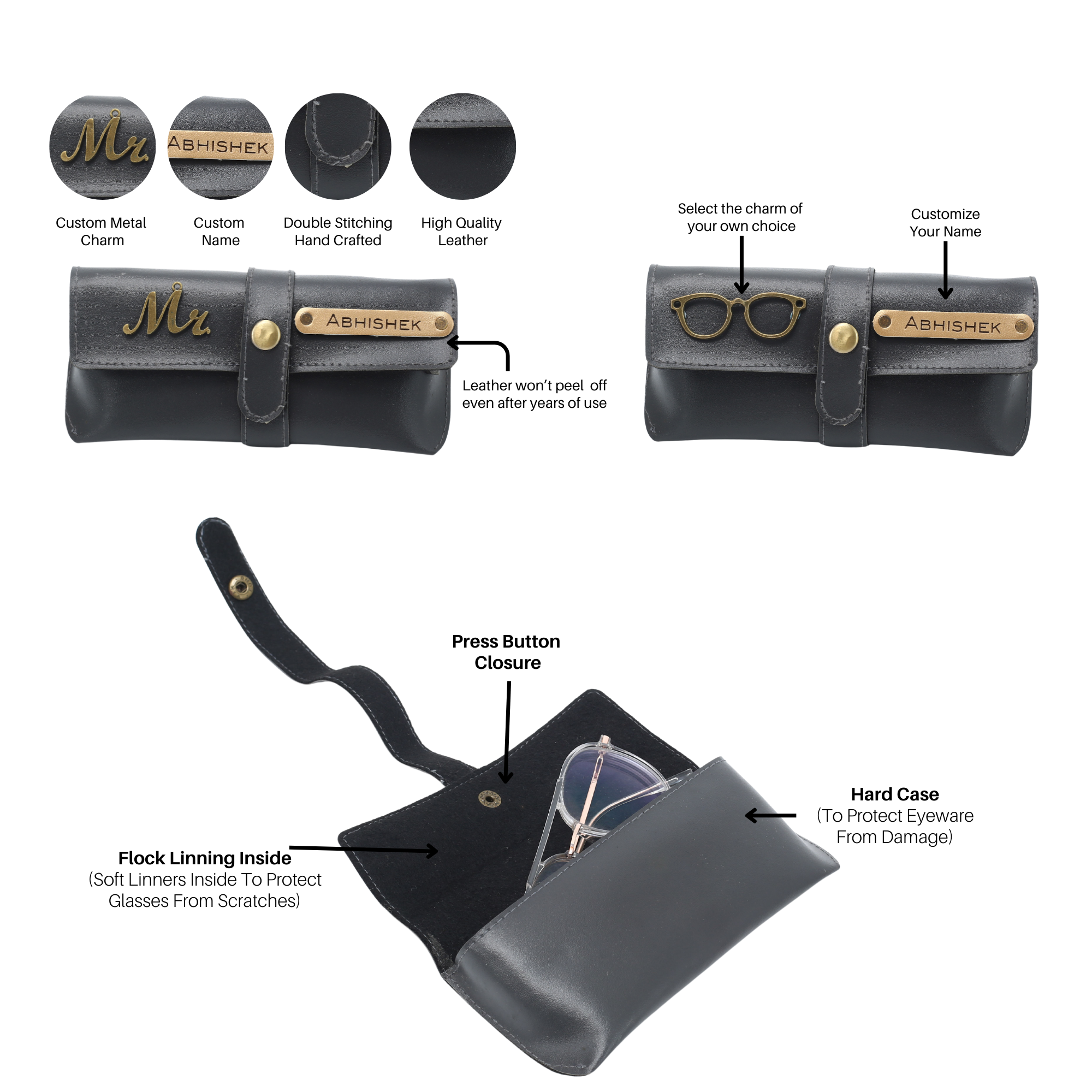 Aica Personalized Name & Charm Leather Men's Combo (Grey)