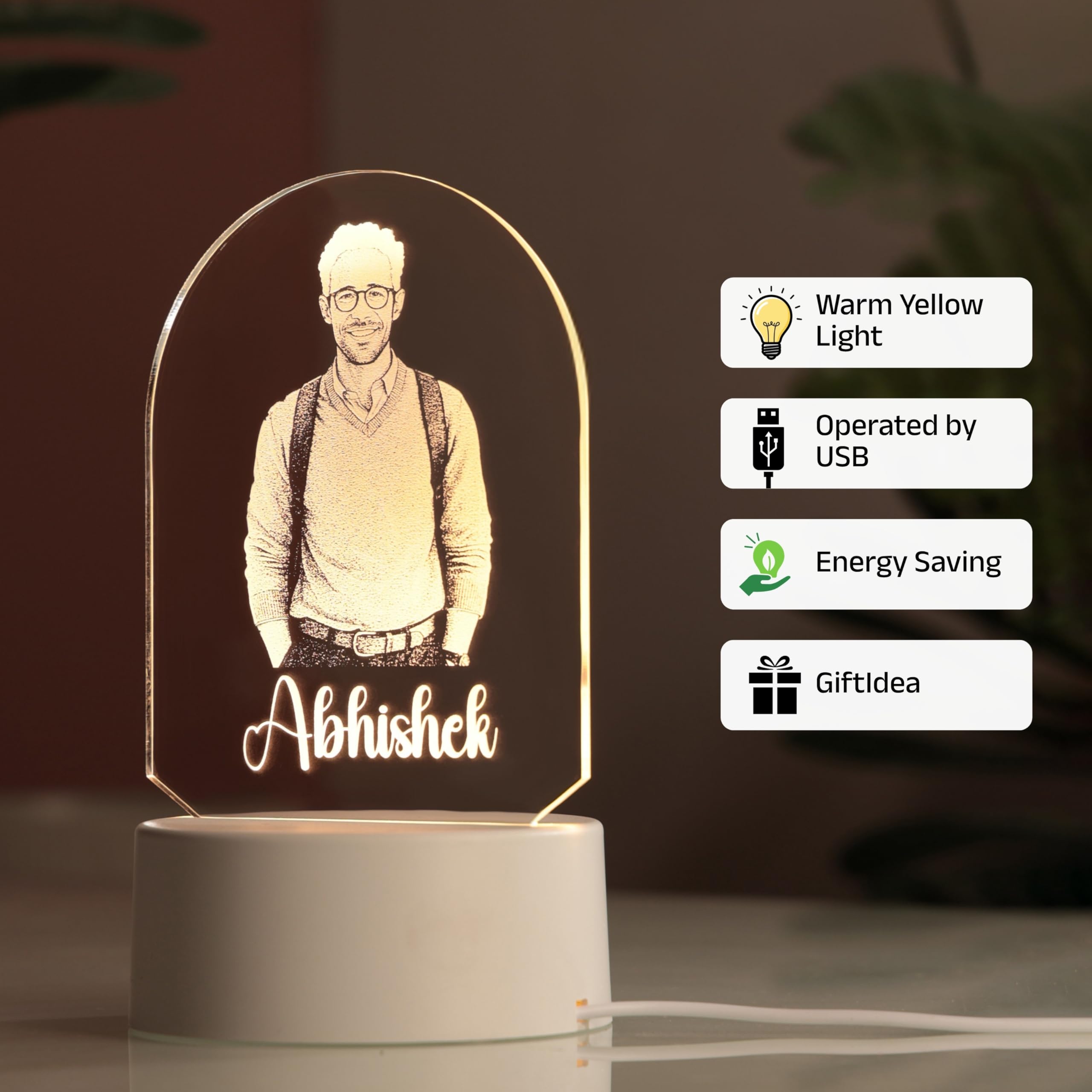 AICA Personalized Photo LED Lamp with Customised Name | Anniversary Birthday Marriage Wedding Gifts for Man Boyfriend Boys Husband