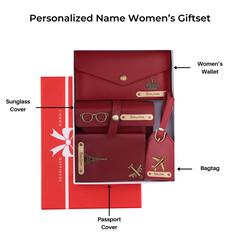 AICA Personalised Name & Charm Womens Leather Wallet Gift Set (Wine)