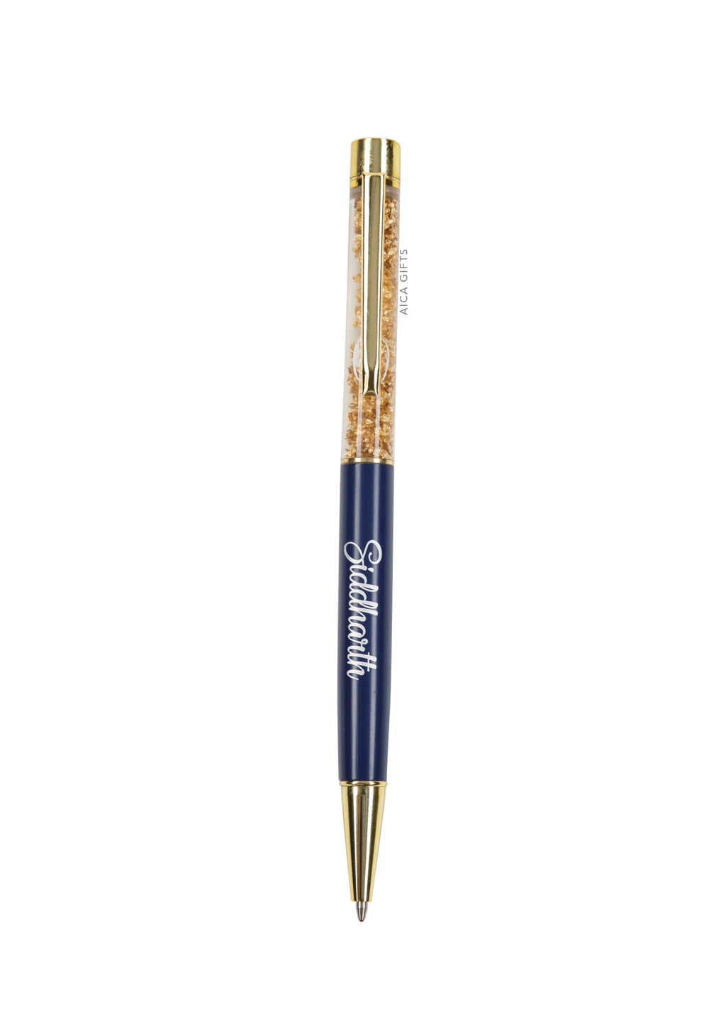 AICA Gifts Personalized Pens with Name Engraved I Golden Glitter (Black) Roller Ball Pen