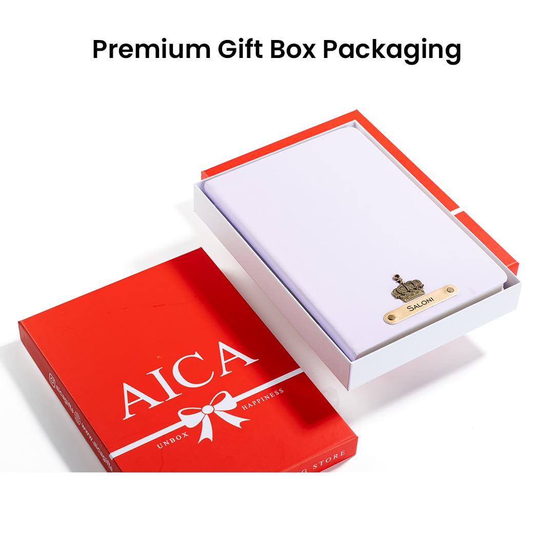 AICA Personalized Name & Charm Leather Notebook Diary -A5 Size, 180 Ruled Pages All