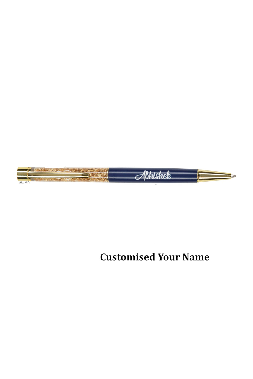 AICA Gifts Personalized Pens with Name Engraved I Golden Glitter (Black) Roller Ball Pen