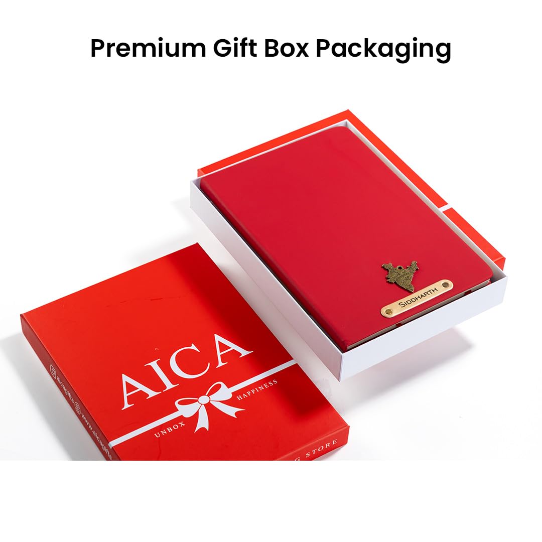AICA Personalized Name & Charm Leather Notebook Diary -A5 Size, 180 Ruled Pages All