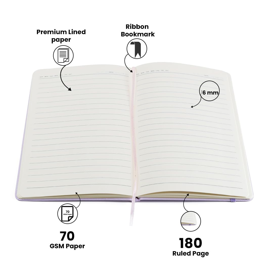AICA Personalized Name & Charm Leather Notebook Diary -A5 Size, 180 Ruled Pages All