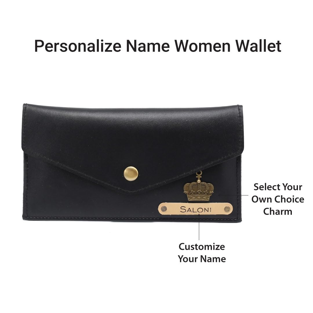 AICA Personalised Name & Charm Leather Wallet Gift for Women