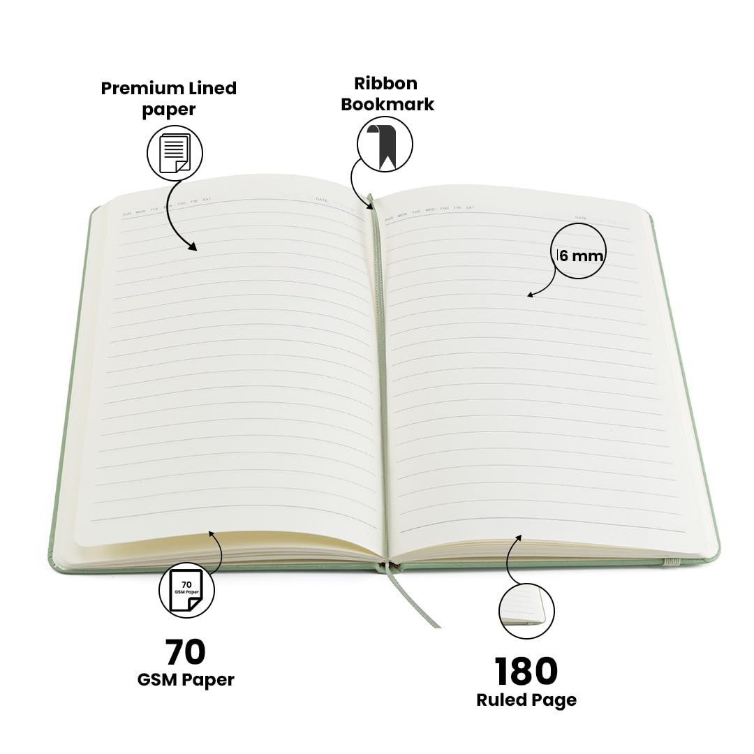 AICA Personalized Name & Charm Leather Notebook Diary -A5 Size, 180 Ruled Pages All