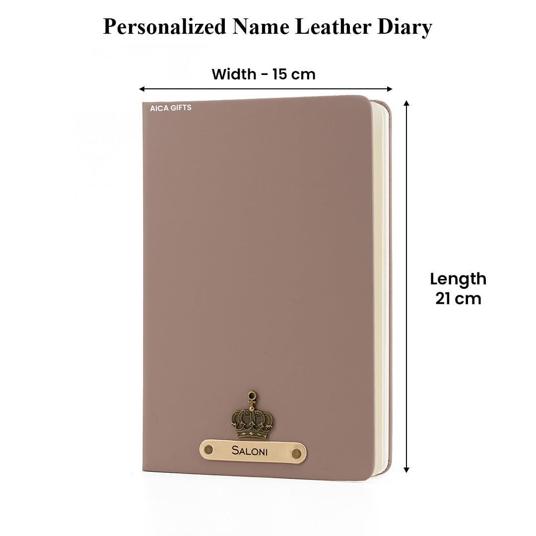 AICA Personalized Name & Charm Leather Notebook Diary -A5 Size, 180 Ruled Pages All