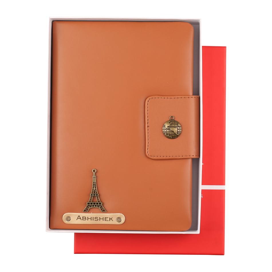AICA Personalized Name & Charm Leather Notebook Diary -A5 Size, 200 Ruled Pages (Black)|Customized Christmas Secret Santa Daily Journal Diaries Diary Gifts for Men Women Friends Family Office Staff