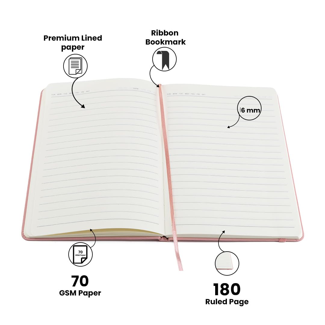 AICA Personalized Name & Charm Leather Notebook Diary -A5 Size, 180 Ruled Pages All