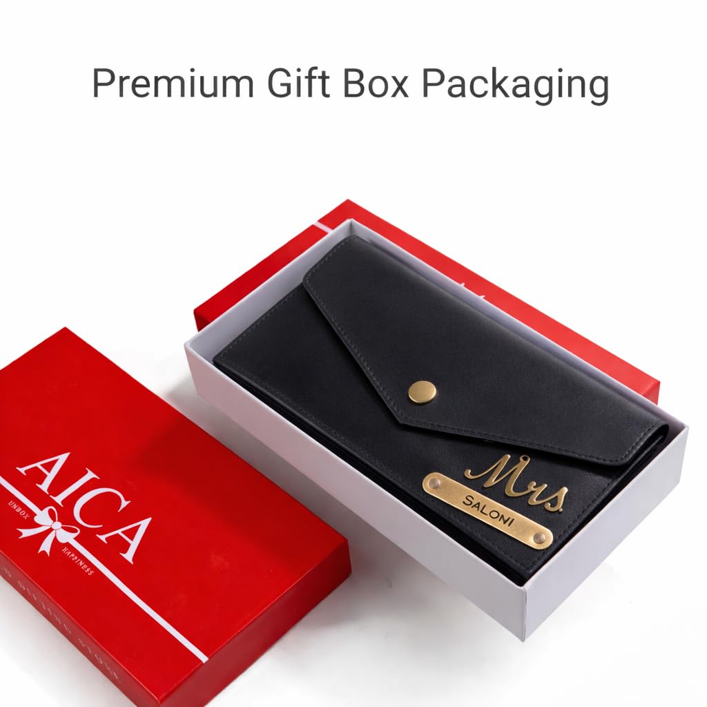 AICA Personalised Name & Charm Leather Wallet Gift for Women