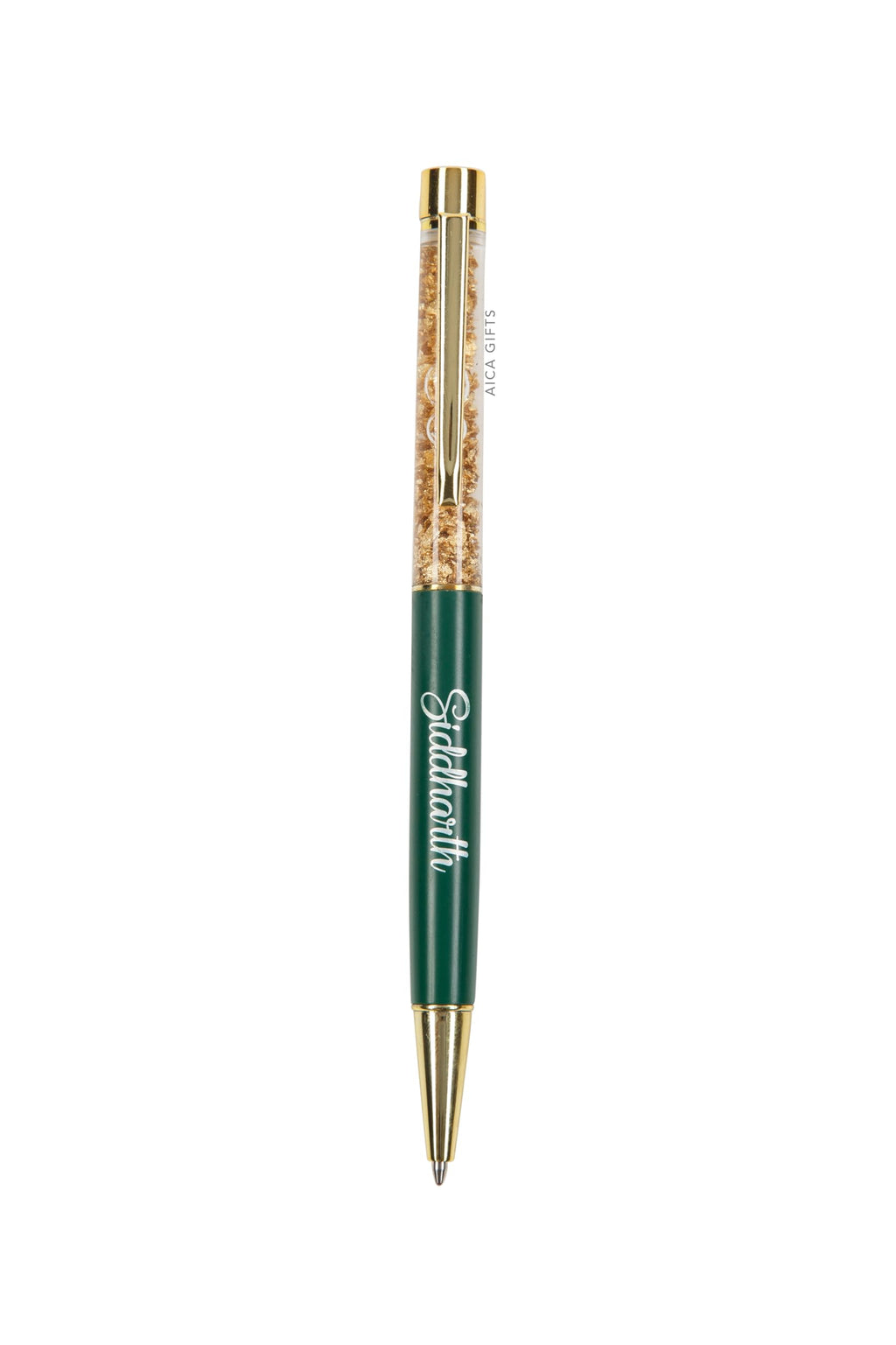 AICA Gifts Personalized Pens with Name Engraved I Golden Glitter (Black) Roller Ball Pen