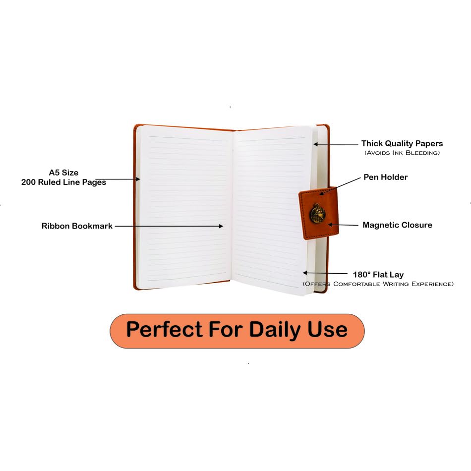 AICA Personalized Name & Charm Leather Notebook Diary -A5 Size, 200 Ruled Pages (Black)|Customized Christmas Secret Santa Daily Journal Diaries Diary Gifts for Men Women Friends Family Office Staff