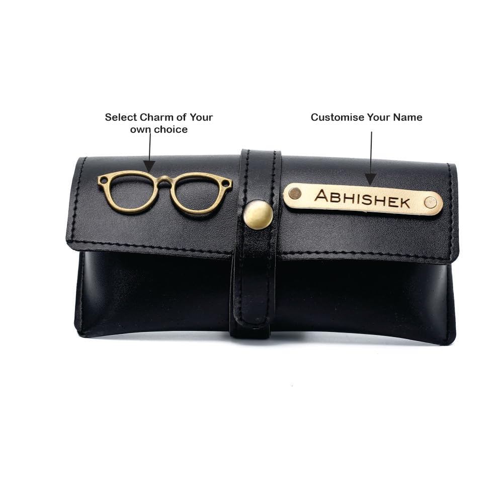 AICA Personalised Name & Charm Leather Sunglass Case Cover for Men & Women (Babyblue)