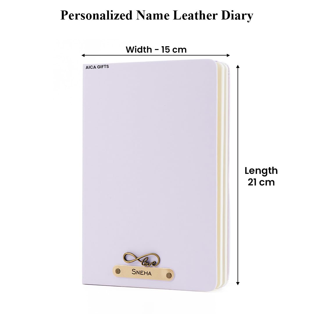 AICA Personalized Name & Charm Leather Notebook Diary -A5 Size, 180 Ruled Pages All