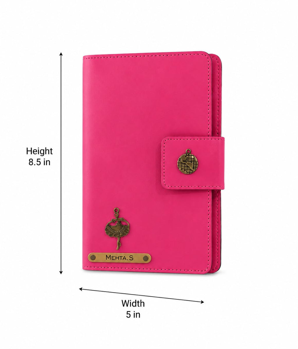 AICA Personalized Name & Charm Leather Family Passport Cover For 4 with Passport Boarding Pass Currency Card Slot & Coin Holder for Men & Women | Family Passport Cover (DARKPINK)