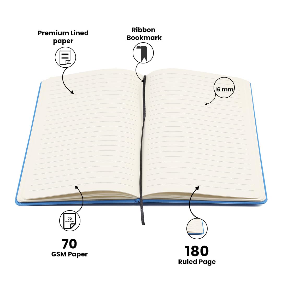 AICA Personalized Name & Charm Leather Notebook Diary -A5 Size, 180 Ruled Pages All