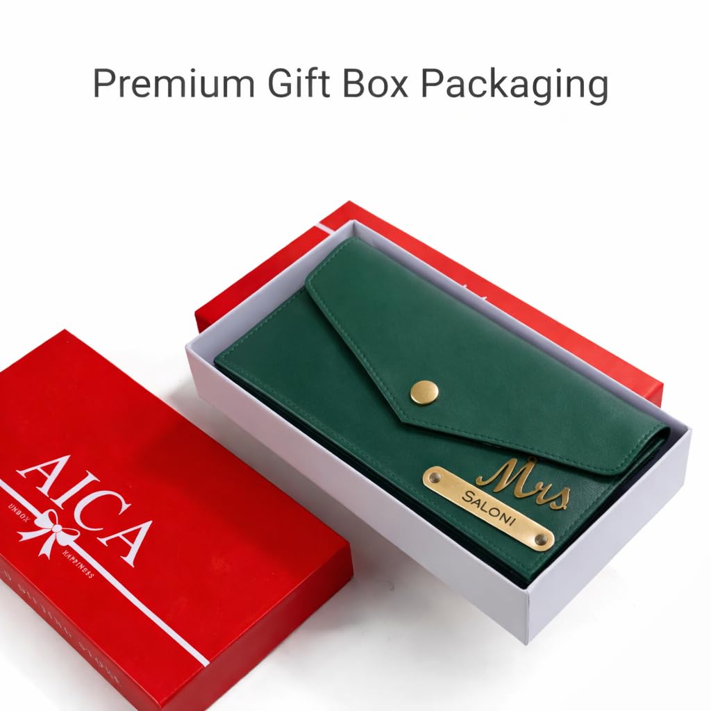 AICA Personalised Name & Charm Leather Wallet Gift for Women