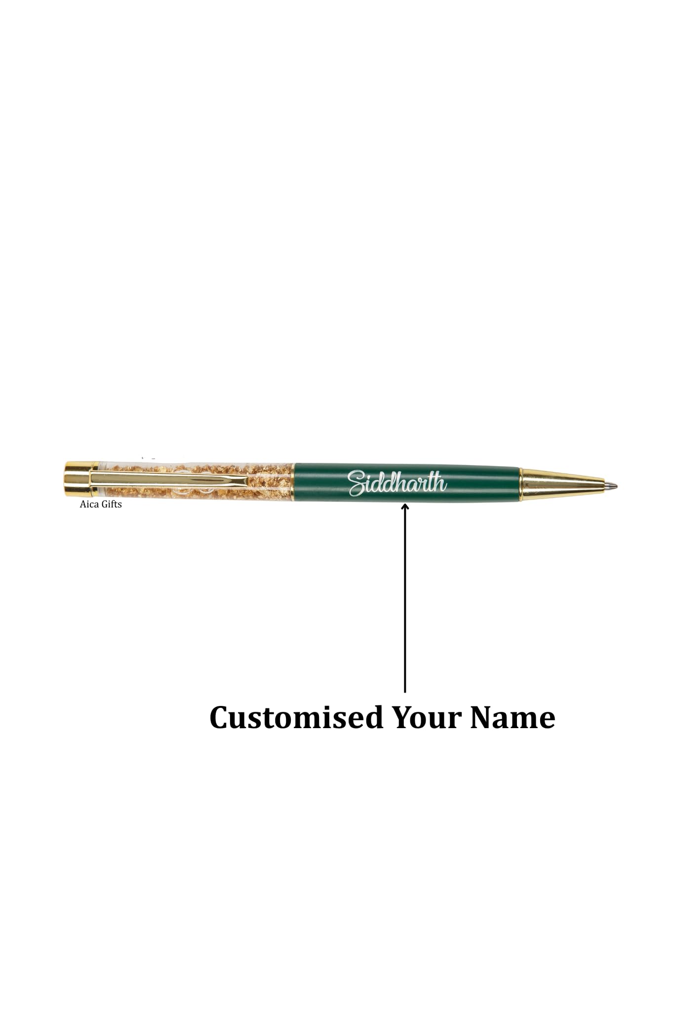AICA Gifts Personalized Pens with Name Engraved I Golden Glitter (Black) Roller Ball Pen