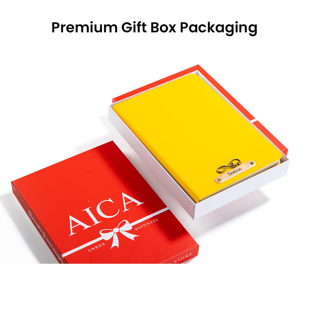 AICA Personalized Name & Charm Leather Notebook Diary -A5 Size, 180 Ruled Pages All