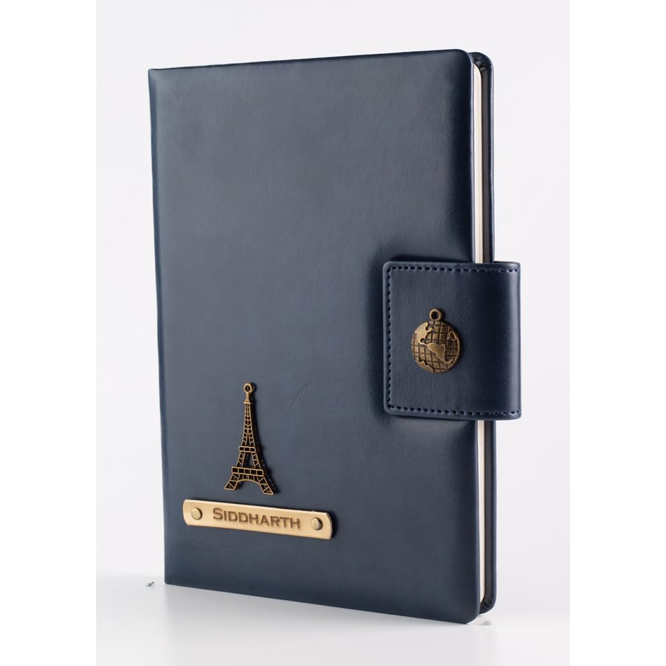 AICA Personalized Name & Charm Leather Notebook Diary -A5 Size, 200 Ruled Pages (Black)|Customized Christmas Secret Santa Daily Journal Diaries Diary Gifts for Men Women Friends Family Office Staff