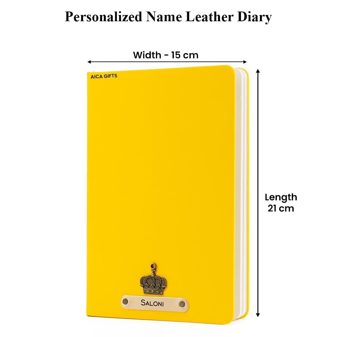 AICA Personalized Name & Charm Leather Notebook Diary -A5 Size, 180 Ruled Pages All