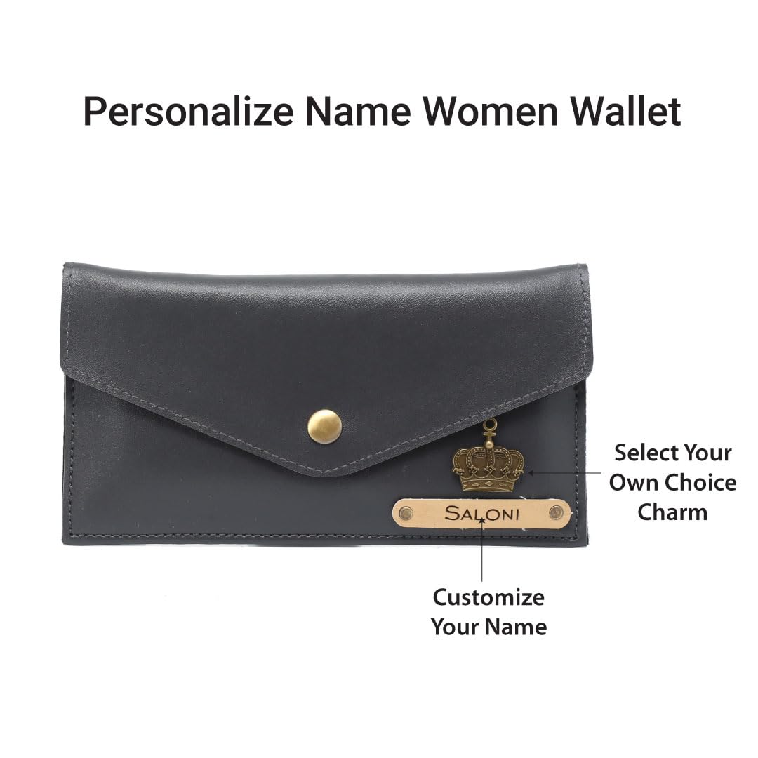 AICA Personalised Name & Charm Leather Wallet Gift for Women