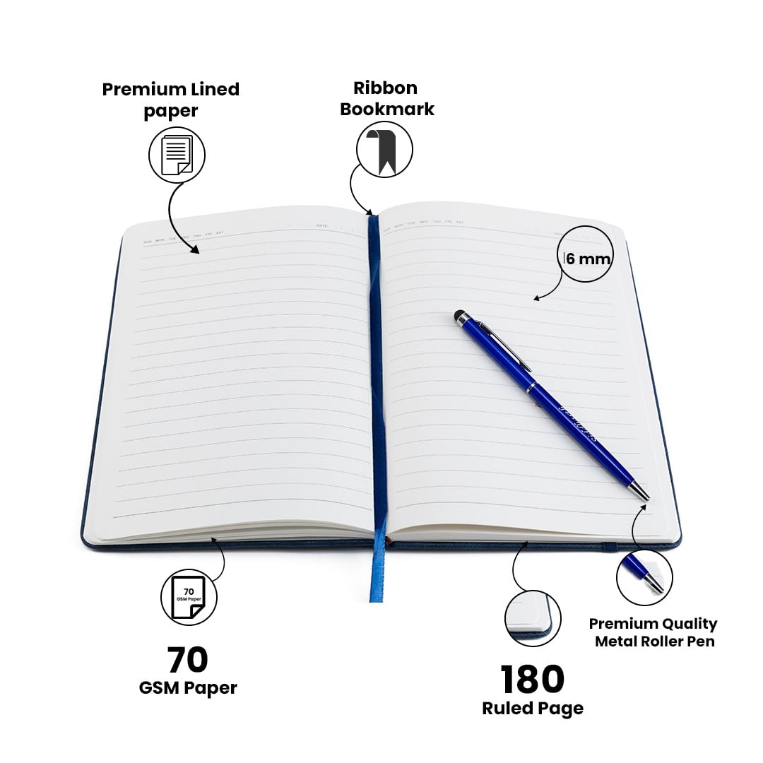 Personalized Magnetic Pen Stick Diary -A5 Size 180 Pages  (Black)