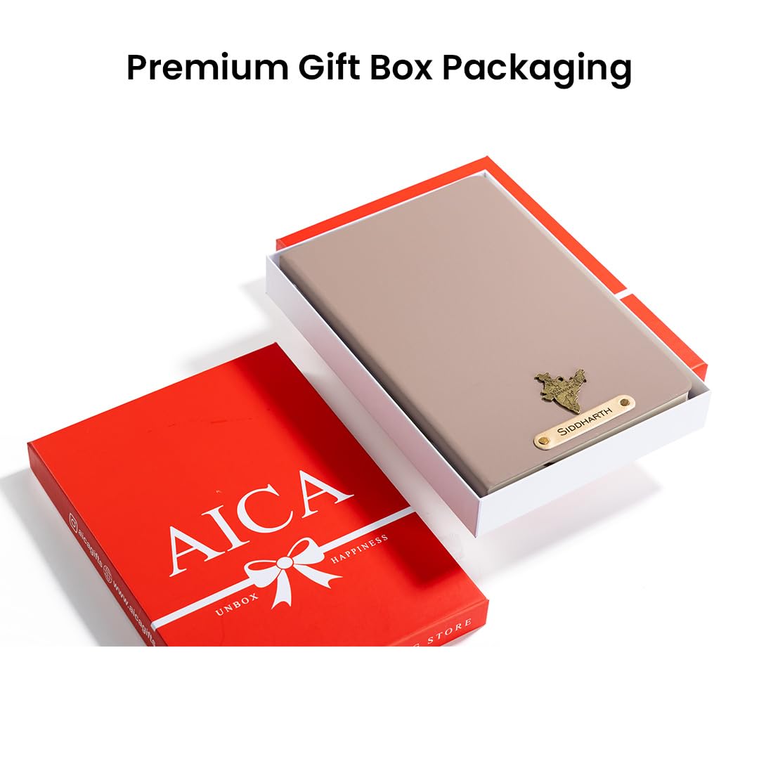 AICA Personalized Name & Charm Leather Notebook Diary -A5 Size, 180 Ruled Pages All