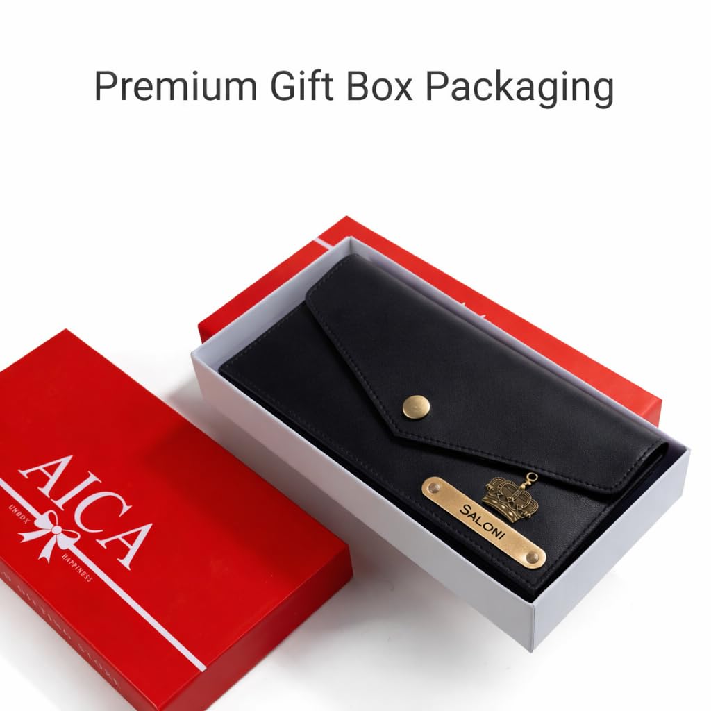 AICA Personalised Name & Charm Leather Wallet Gift for Women