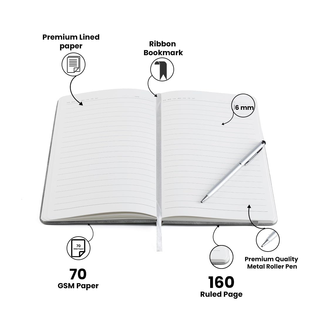 Personalized Magnetic Pen Stick Diary -A5 Size 180 Pages  (Black)