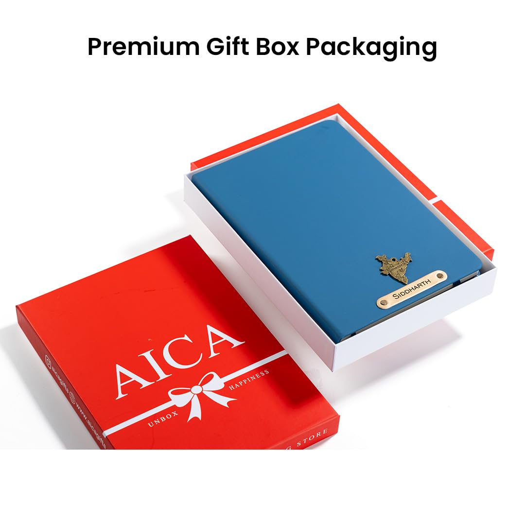 AICA Personalized Name & Charm Leather Notebook Diary -A5 Size, 180 Ruled Pages All