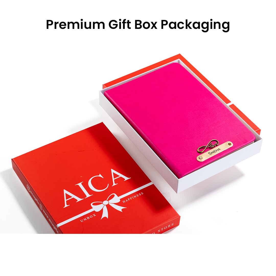 AICA Personalized Name & Charm Leather Notebook Diary -A5 Size, 180 Ruled Pages All