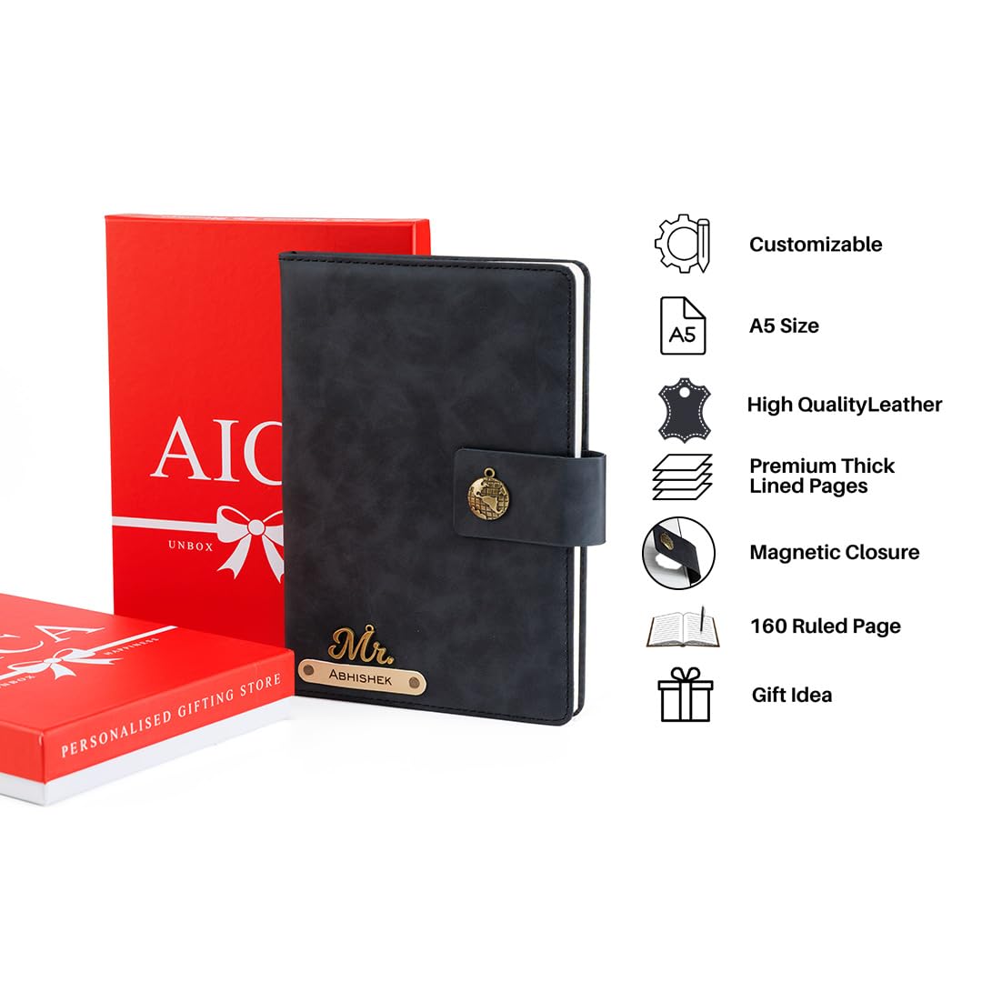 Personalized Name Leather Magnetic Diary A5 Size 200 Pages