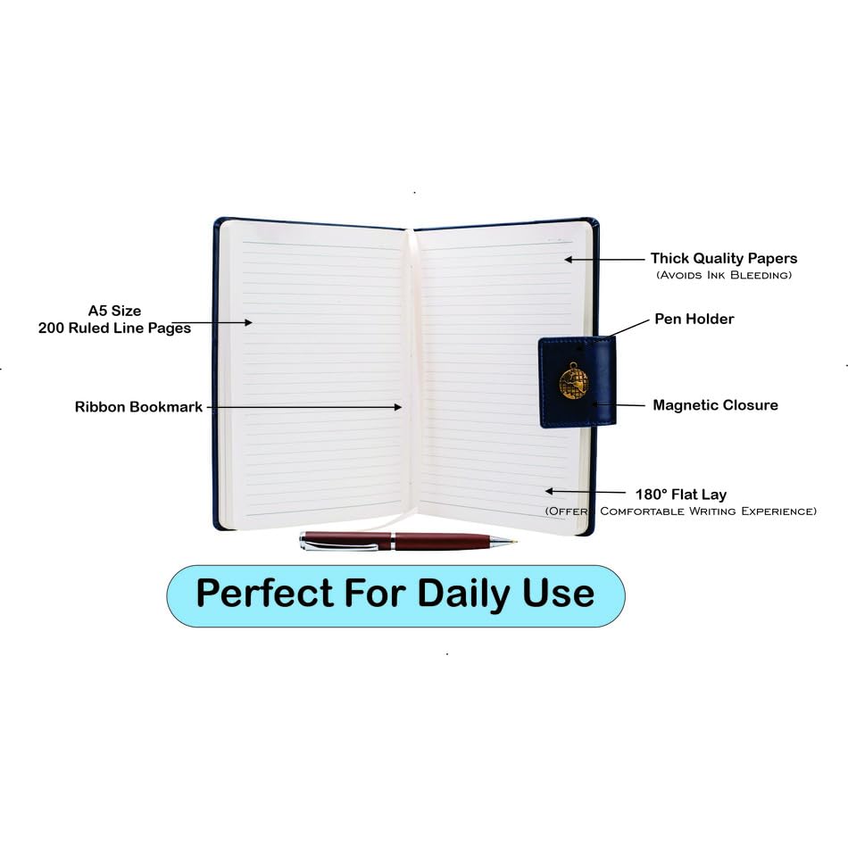 AICA Personalized Name & Charm Leather Notebook Diary -A5 Size, 200 Ruled Pages (Black)|Customized Christmas Secret Santa Daily Journal Diaries Diary Gifts for Men Women Friends Family Office Staff