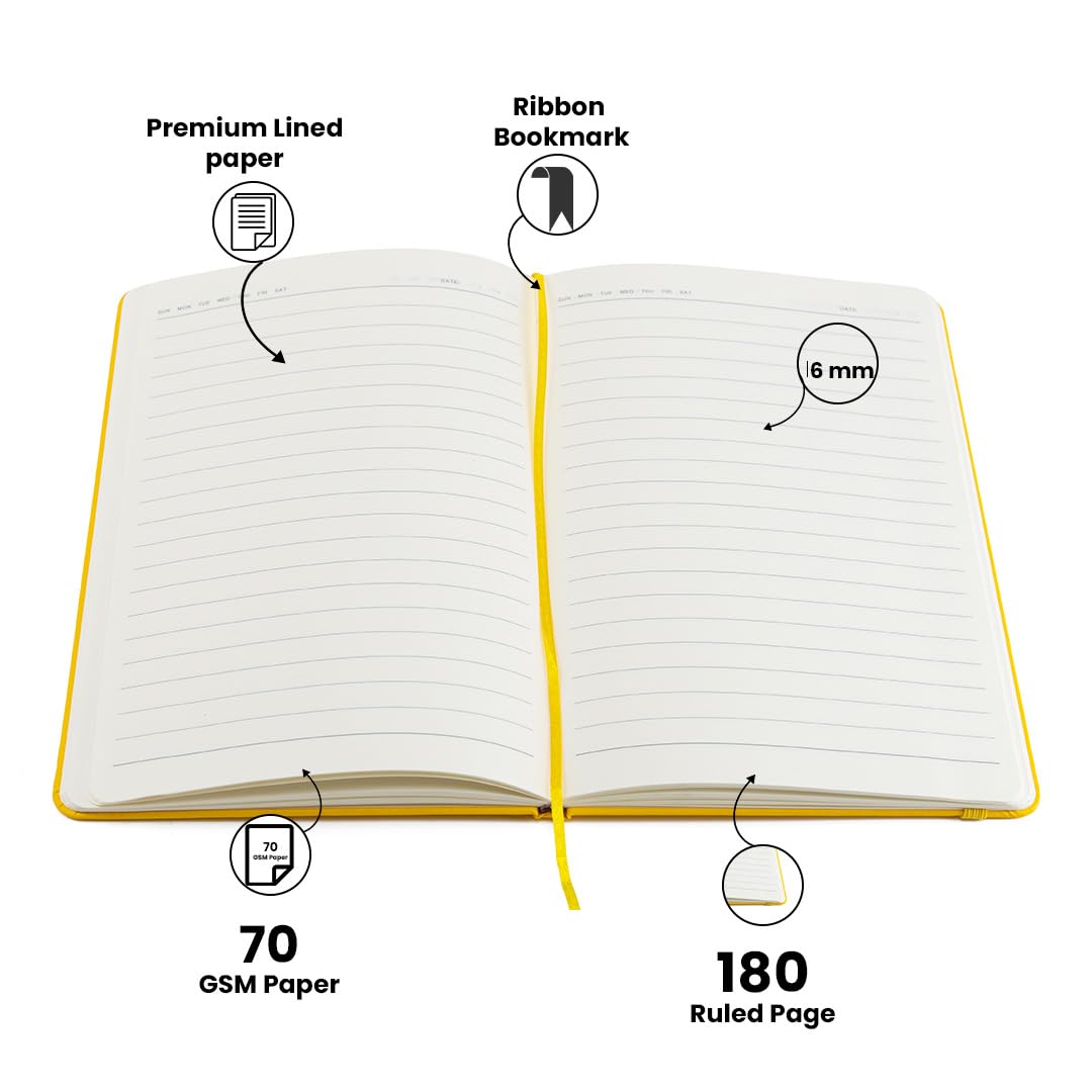 AICA Personalized Name & Charm Leather Notebook Diary -A5 Size, 180 Ruled Pages All