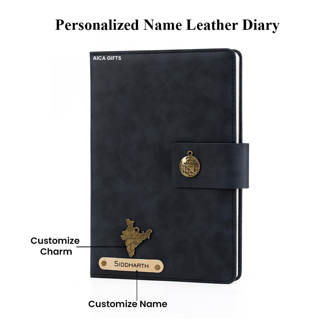 Personalized Name Leather Magnetic Diary A5 Size 200 Pages