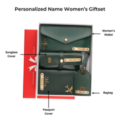 AICA Personalized Name & Charm Leather Wallet Combo Giftset for Women (DarkGreen)